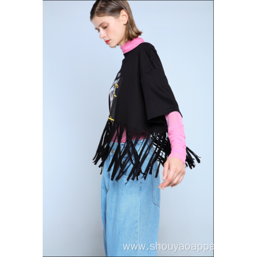 LADIES T-SHIRT WITH TASSELS